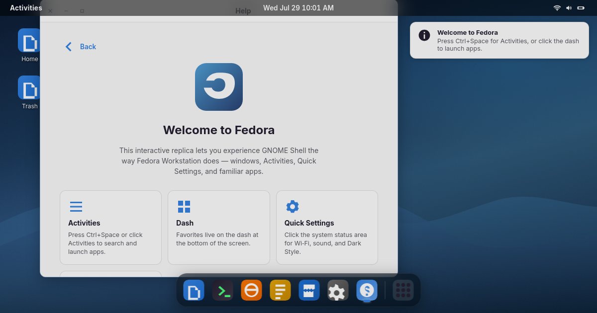 Screenshot of the Fedora Desktop Emulator demo